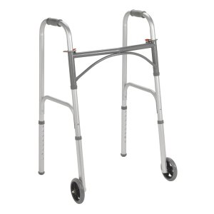 Drive Medical Two Button Folding Walker with 5" Wheels - Supports up to 350 lbs, Pack of 1, 10244-4
